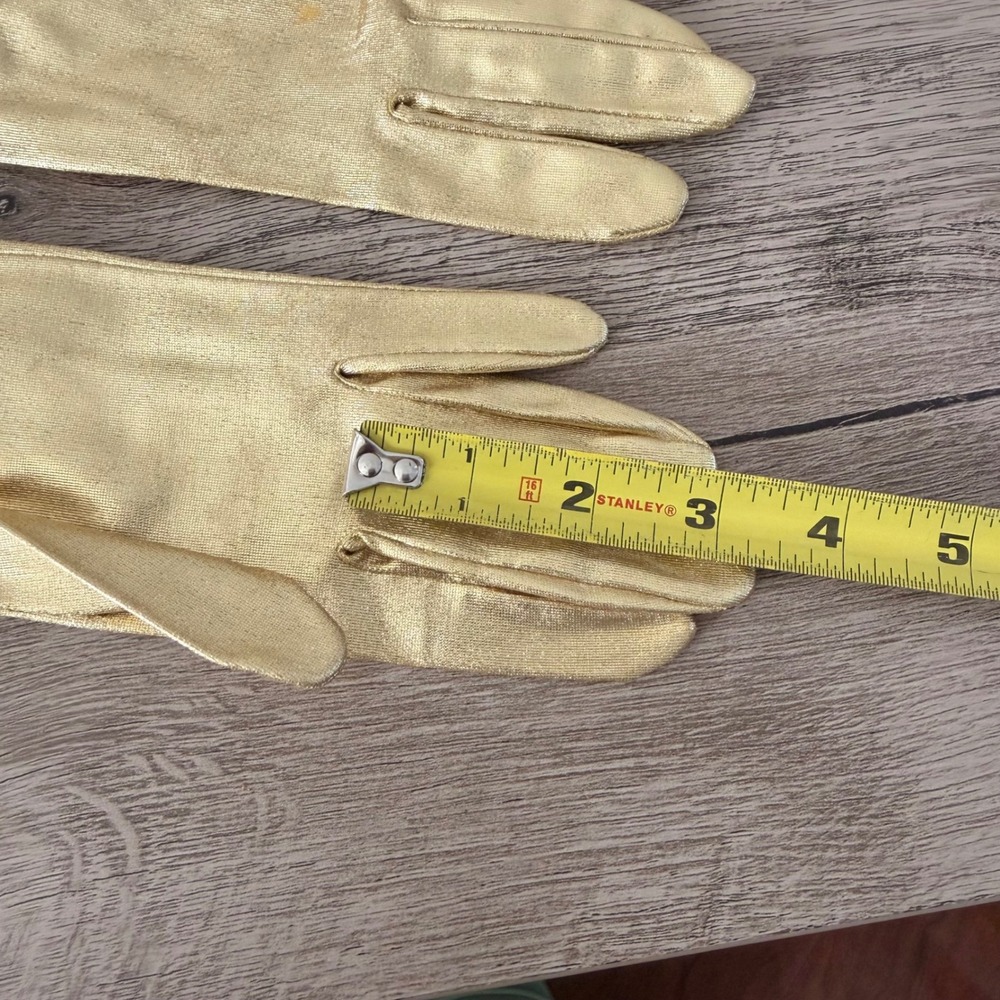 Vintage Gold Metallic Ladies Gloves Western Germany Glam Size M Faux Pearl 50's? - Picture 5 of 7